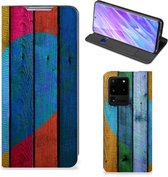 Geschikt voor Samsung Galaxy S20 Ultra Book Wallet Case Wood Heart