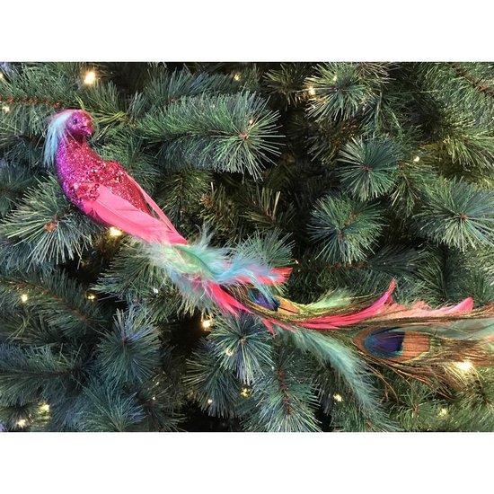 1x Kerstboomversiering op clip vogel/pauw roze 35 cm - Kerstboom decoratie  - Roze... | bol.com