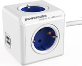 PowerCube Extended Duo USB - Câble de 1,5 mètre - Blanc / Bleu - 4 prises - 2 chargeurs USB - NL \ / DE (Type F)