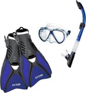 IST Sports Martinique Snorkelset Volwassenen - Maat 44 tot 48 - Met Snorkelbril, Snorkel en Vinnen - Siliconen - Blauw