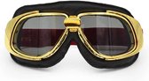 Ediors retro goud, zwart leren motorbril | Donker / Smoke