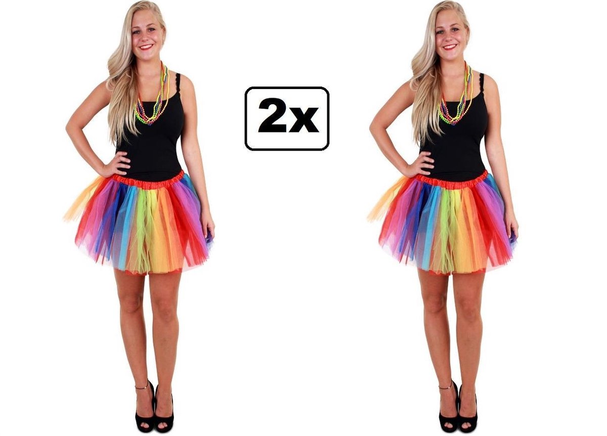 2x Tule rokje regenboog strepen dames one size - rok tule petticoat regenboog thema feest party festival