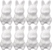 8x Piepschuim konijnen/hazen decoraties 8 cm hobby/knutselmateriaal - Knutselen DIY mini konijn/haas beschilderen - Pasen thema paaskonijnen/paashazen wit