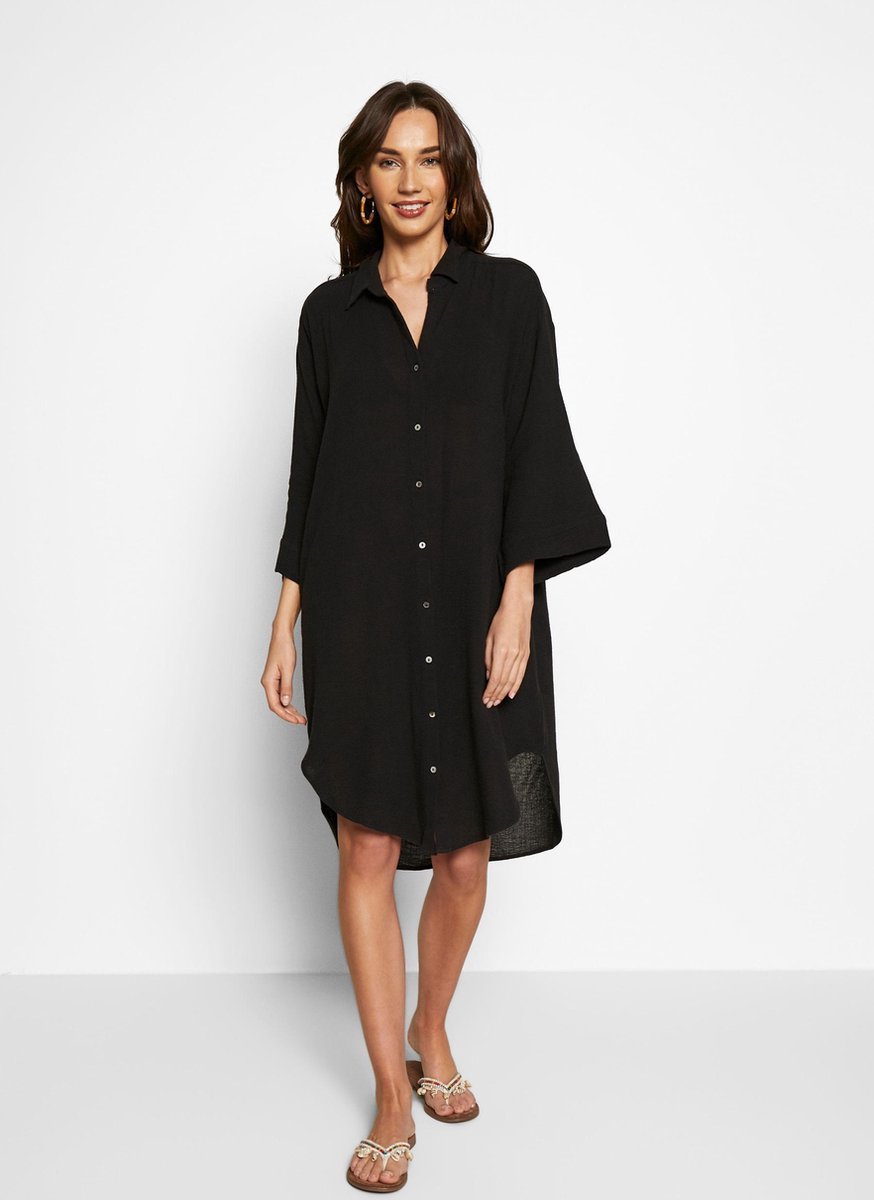Oversized Blouse Shirt Zwart Dames 