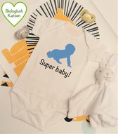 Rompercity - Design Romper Super Baby - Blauw / Biologisch Katoen / Geboorte Cadeau / Maat 50-56