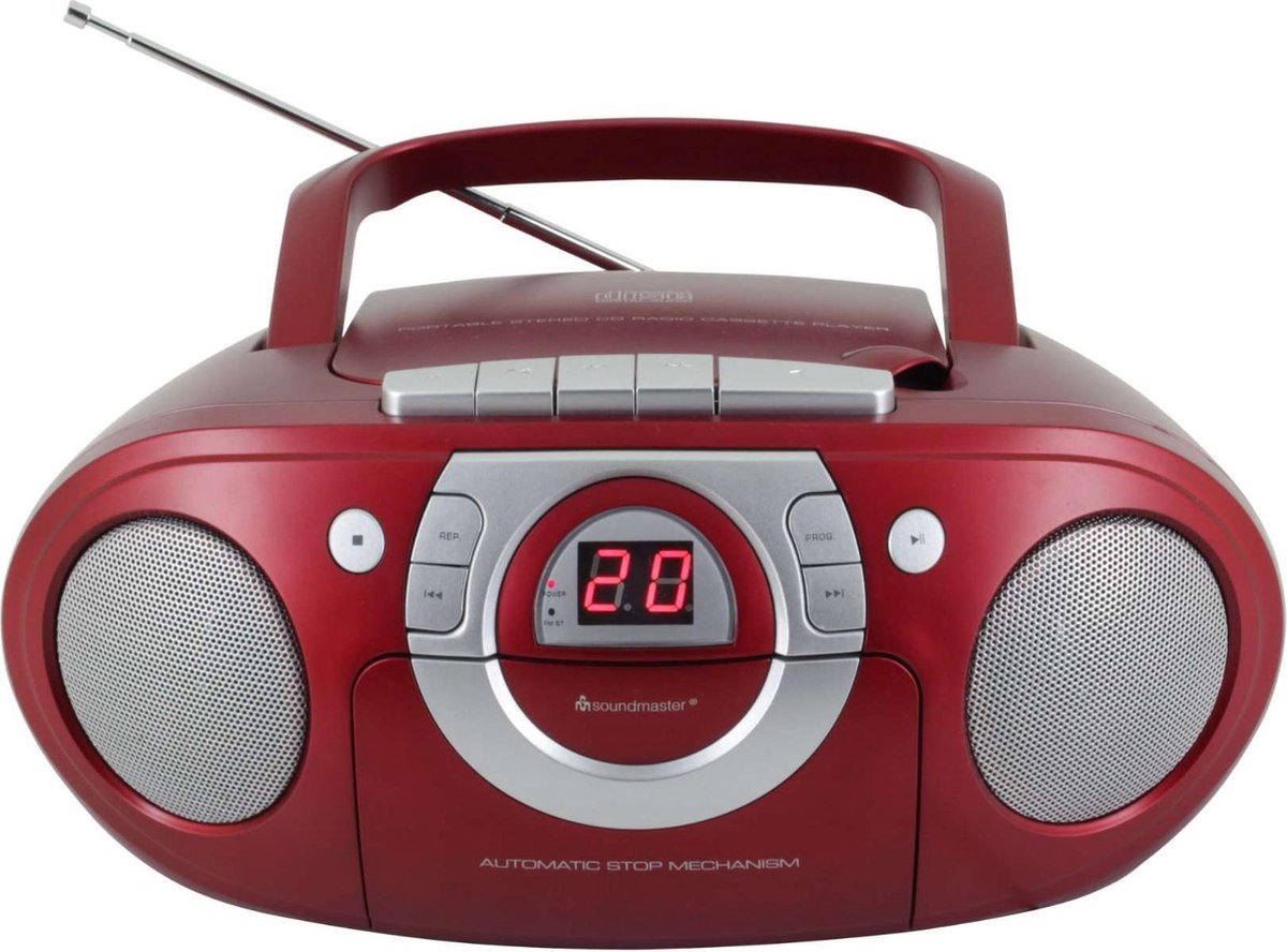 Soundmaster SCD5100RO - Boombox met FM-radio en cassettespeler, rood