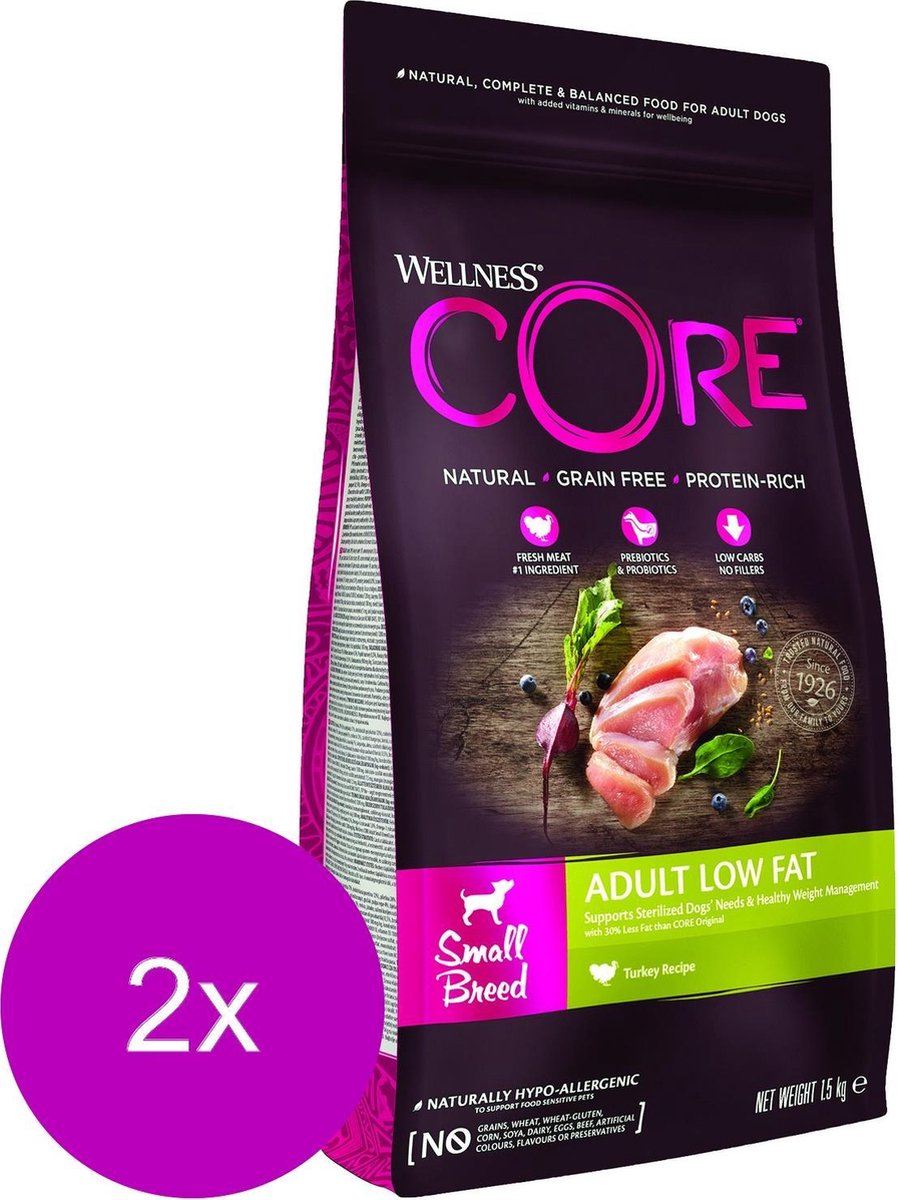 Wellness Core Grain Free Dog Healthy Weight Small Breed – Hondenvoer – 2 x Kalkoen 1.5 kg