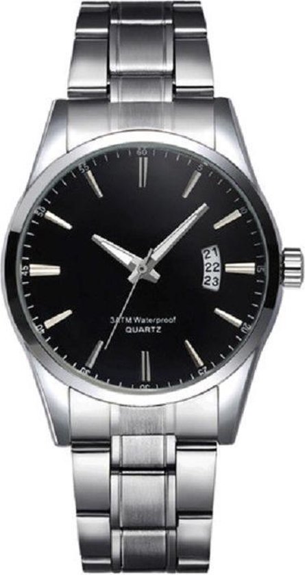 Stijlvol heren horloge - zilver/ zwart - 40 mm - I-deLuxe verpakking |  bol.com