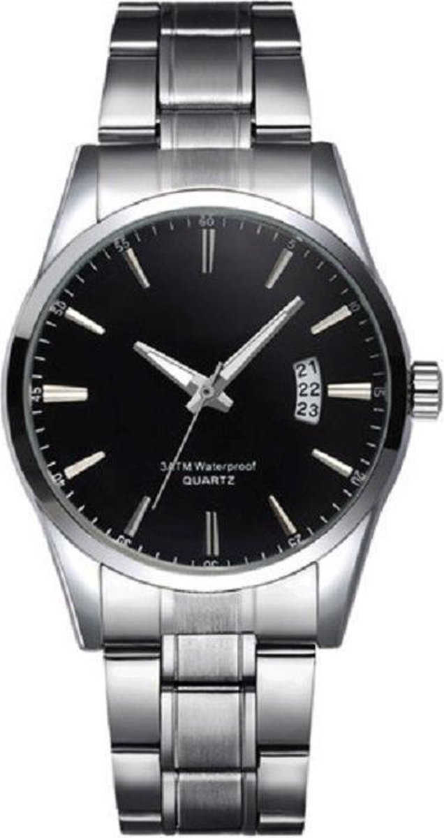 Stijlvol heren horloge - zilver- zwart - 40 mm - I-deLuxe verpakking