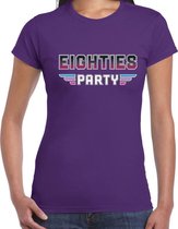 Eighties Party feest t-shirt paars voor dames - paarse 80s disco/feest shirts / outfit XS