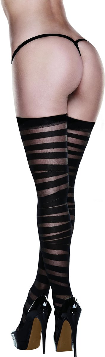 Goedkoopste Baci - Criss Cross Sheer And Opaque Thigh Highs with Silicone Stay Up Queen
