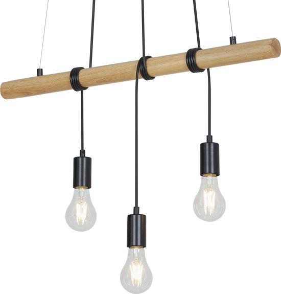 Briloner Leuchten Hanglamp - 3-lichts - Hout/Metaal - 3x E27 - Zwart