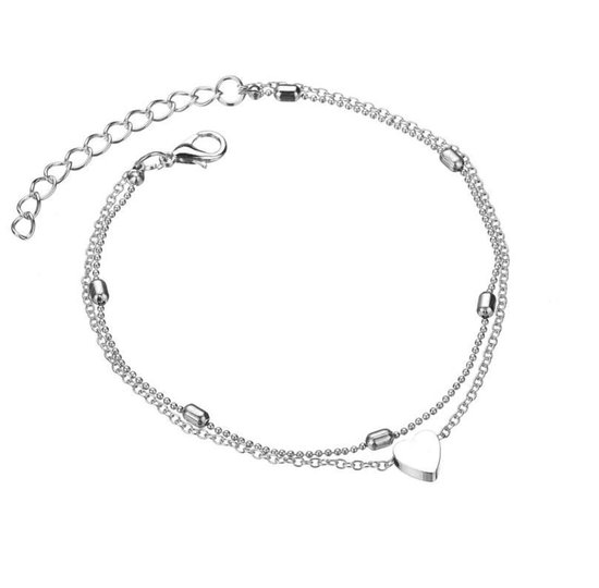 Tibri 42 - Roestvrij stalen armband met hartje - Verkleurt niet - Zilverkleurig - Rvs armband - Armband met hartje - Armbandje met zilverkleurige bolletjes