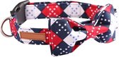 Halsband met strik Holland - rood wit blauw - hond - riem - hondenriem - sterretjes - geruit - slijlvol - Nederlands - vlag - luxe - kwaliteit - vlinderdas - hondenmode - modieus - lief! - stoer!