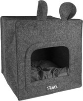 RelaxPets - Cat Cave - Kattenmand - Let's Sleep - Poezenmand - Inclusief kussen - Recycled Polyester - Oersterk - Vilt - Fleece - Grijs - 40x40x40cm