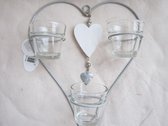 ZoeZo Design - 2 stuks - hanger - hart - Valentijn - wandhanger - muurhanger - raamhanger - met 3 glazen waxinelichtjeshouders - lichtgrijs - wit - H32 x Br25 x D8 cm