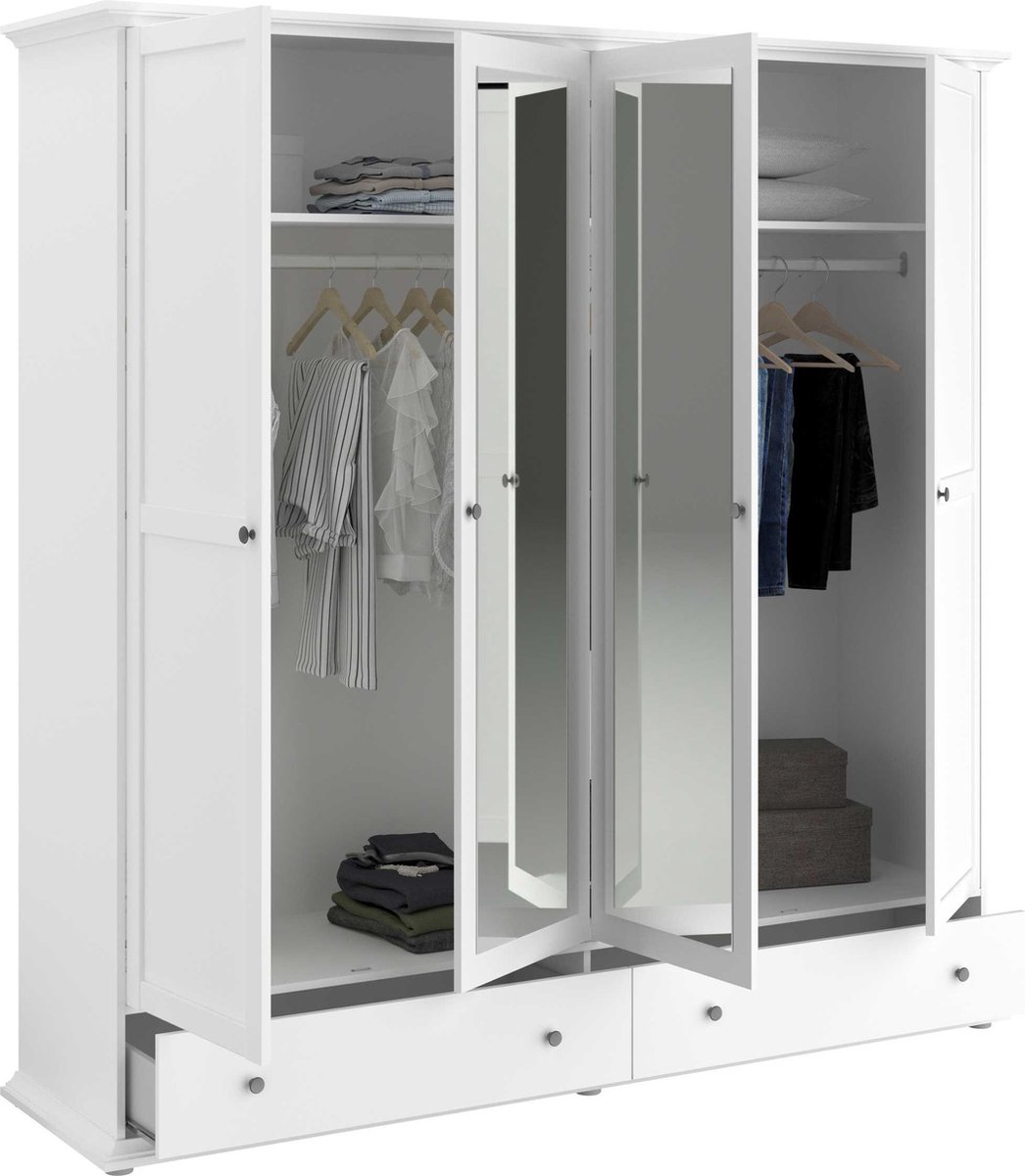 Armoire D'angle KENORA Avec 2 Portes Miroirs En Décor Blanc Mat