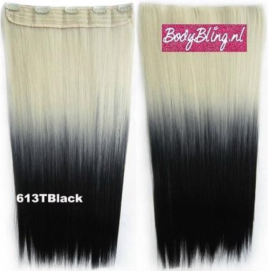 Clip in hairextensions 1 baan straight blond / zwart 613TBlack