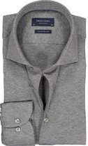 Profuomo Originale slim fit jersey overhemd - knitted shirt - antraciet grijs melange - Strijkvrij - Boordmaat: 41