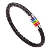 Mea* Rainbow-regenboog Gay pride armband leer zwart Large (23 cm)