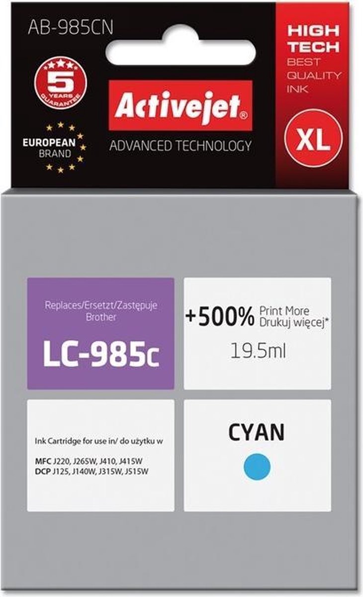 Activejet Inkt cartridges / Alternatief voor Brother LC-1100 / 985 / 980 XL Blauw | Brother DCP 145C/ 165C/ 193C/ 195C/ 197C/ 365CN/ 373CW/ 375CW/ 377CW