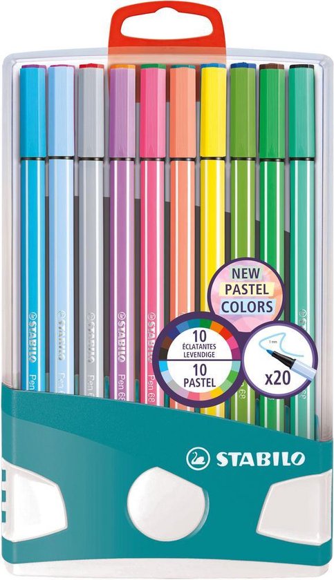 STABILO Pen 68 PastelParade - Premium Viltstiften - 10 Pastel Kleuren + 10  Heldere Kleuren | bol