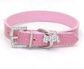 Honden Halsband - Croco Print Halsband - Strass - M - Nek 19 Tot 25 CM - Croco Print - Leren Halsband - Luxory - Roze Honden Halsband - Honden Halsband Met Bedel