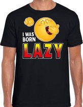 Funny emoticon t-shirt yes I was born lazy zwart voor heren M