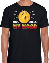 Funny emoticon t-shirt your jokes my mood zwart voor heren 2XL