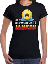 Funny emoticon t-shirt het is hier weer om te janken zwart voor S
