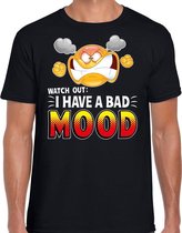 Funny emoticon t-shirt watch out i have a bad mood zwart voor he M
