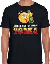 Funny emoticon t-shirt Life is better with vodka zwart voor heren -  Fun / cadeau shirt S