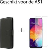 Samsung Galaxy A51 Hoesje Bookcase Zwart - Samsung A51 Hoesje Bookcase Zwart + 1x Samsung Galaxy A51 Screenprotector Screen Protector Tempered Glass