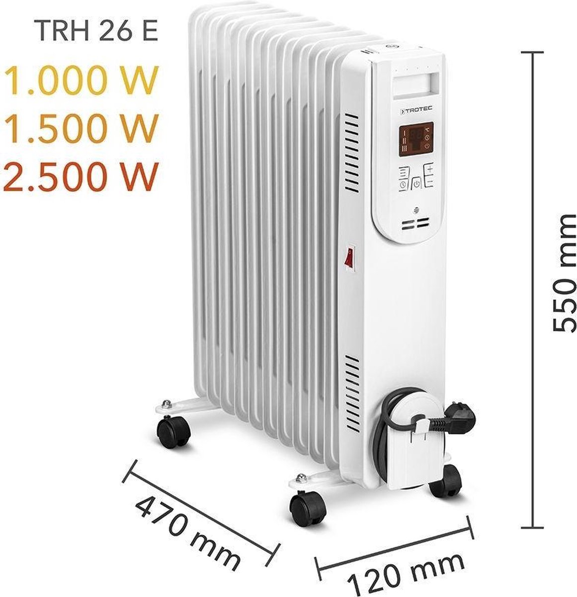 TROTEC Radiateur bain d'huile TRH 25 E chauffage d'appoint chauffage  électrique mobile portable