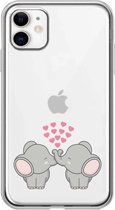 Apple Iphone 11 hoesje siliconen olifanten telefoonhoesje transparant - Olifantjes/hartjes