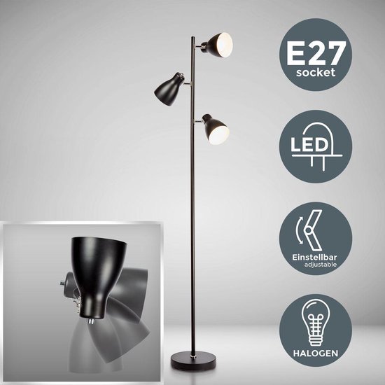 B.K.Licht - Industriële Vloerlamp - voor binnen - voor woonkamer - zwarte  staande lamp... | bol.com
