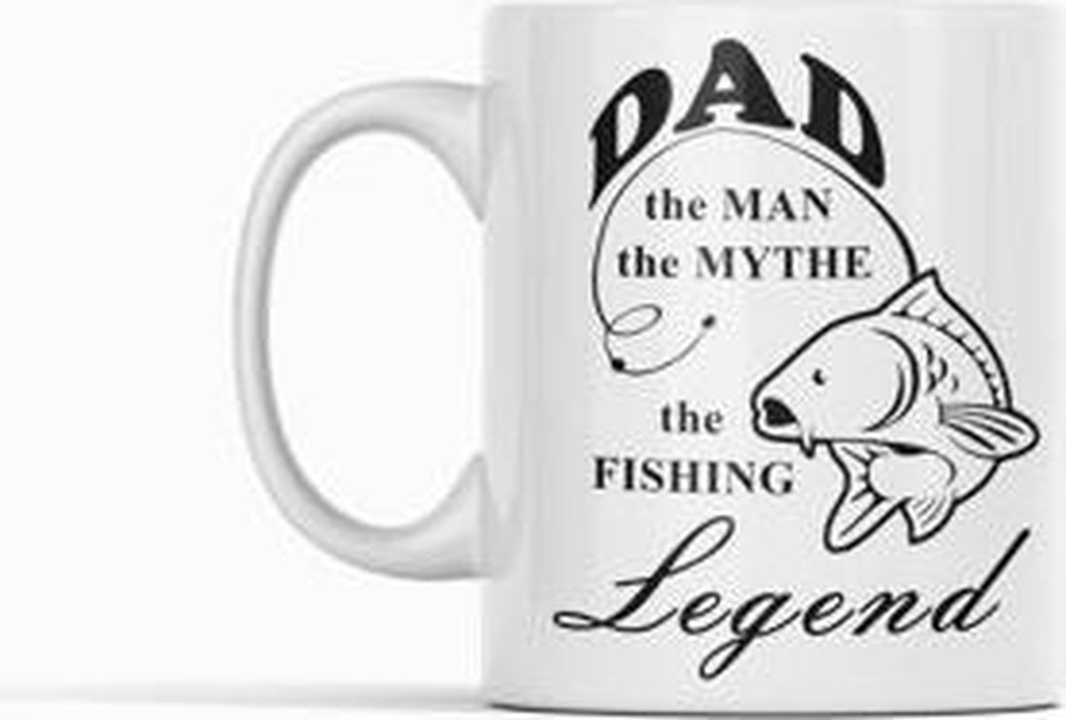 Passie voor stickers Witte koffie mok / beker met tekst: Dad the man the legend the fishing legend