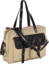 Handtas 40x53 cm canvas en echt leer beige