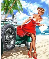 JDBOS ® Schilderen op nummer Volwassenen - Sexy vrouw met jeep - Strand - Paint by numbers - Verven volwassenen - 40x50 cm