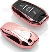 Autosleutel Hoesje geschikt voor Peugeot - SleutelCover - TPU Autosleutel Cover - Sleutelhoesje Rose Goud Hoogglans