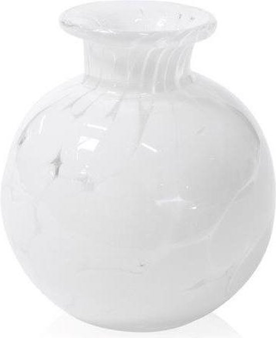 Design vaas Bolvase With Neck - Fidrio WHITE GRANULAT - glas, mondgeblazen bloemenvaas - diameter 8 cm hoogte 10 cm