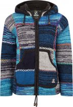 Gebreid Wollen Dames Vest van Schapenwol met Polyester Fleece voering en vaste capuchon met binnenkraag - SHAKALOHA - W Patch NH MixBlue XL.