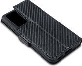 Huawei P40 hoesje - MobyDefend slim-fit carbonlook bookcase - Zwart - GSM Hoesje - Telefoonhoesje Geschikt Voor: Huawei P40