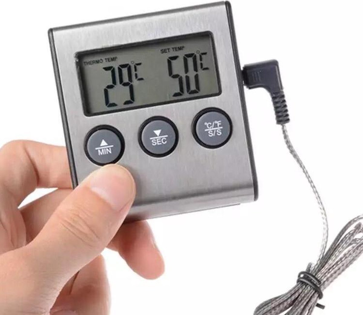 Boticz - 2-in-1 Magnetische Digitale Kern Thermometer Met Keuken Timer Alarm - Magnetische Vloeistof/Vlees Temperatuurmeter Met Meetsonde Draad & Kook Timer - 0-250 Graden Celcius - Inclusief gratis batterijen - Boticz
