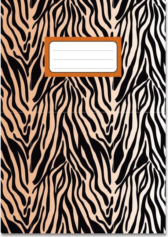 Schriftje A5 met zebraprint in zwart, oranje en wit.