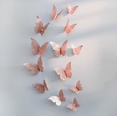 3D Rose/Gouden Muurstickers - Elegante Set van 12 Vlinderstickers in 3 Maten - Wand decor - Kamer versiering - 3D vlinders