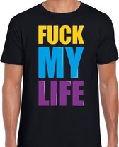 Fuck my life fun tekst t-shirt zwart heren S
