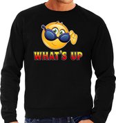 Funny emoticon sweater Whats up zwart heren M (50)