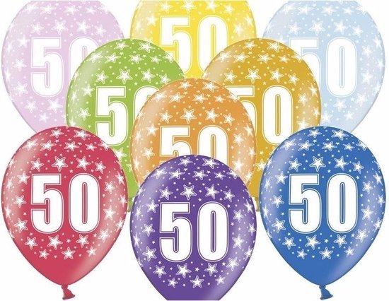 18x stuks Ballonnen 50 jaar thema print met sterretjes - Leeftijd feestartikelen versiering 50 jarige