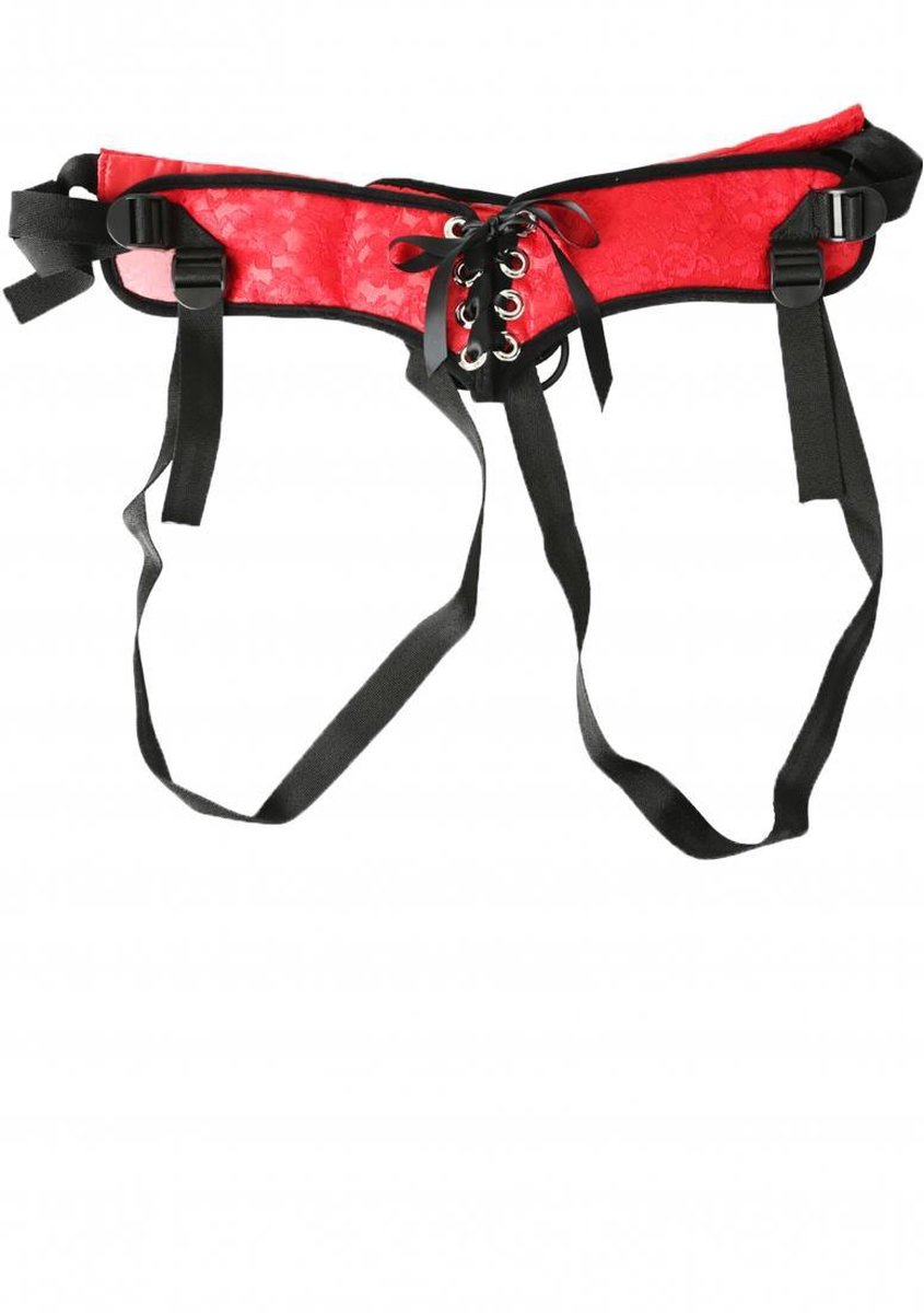 Goedkoopste Sportsheets Couples Connected voorbinddildo Red Lace Corsette Strap On rood